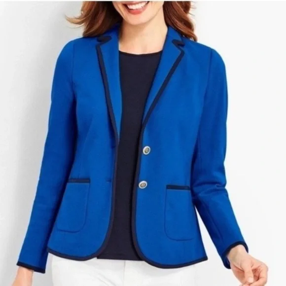 Talbots Aberdeen Pique Blue Blazer Size 14 Petite - Picture 1 of 13